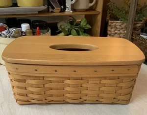Vintage EUC Longaberger 2001 LONG Tissue Basket with Solid Maple Lid CLEAN - Picture 1 of 14