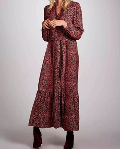 Deux Eline De Munck Maxikleid Boho Cottagecore Print rot grün orange XS - Bild 1 von 18