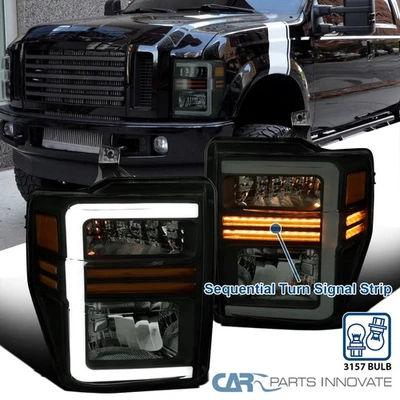 Fit 2008-2010 Ford F250 F350 Super Duty Black Smoke Headlights w/ LED Sequential Foto 1 de 4