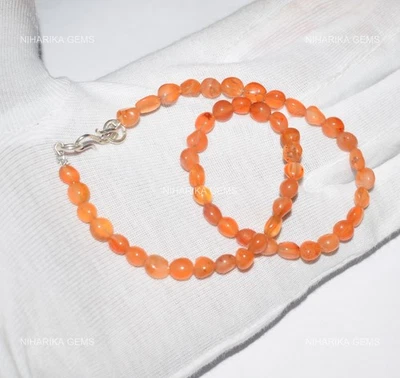 Collana In Pietre Di Carneola Sacrale Ovale In Argento Sterling Per Moglie - Immagine 1 di 4