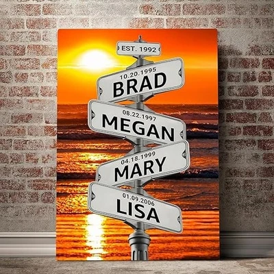Family Names Date of Birth Vintage Street Sign Canvas Wall Art Personalized - Image 1 of 4