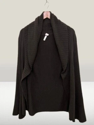 Cárdigan AQUA 100 % Cachemira Mangas Anchas Acanaladas Tejido Suéter Marrón Talla Pequeña Foto 1 de 4