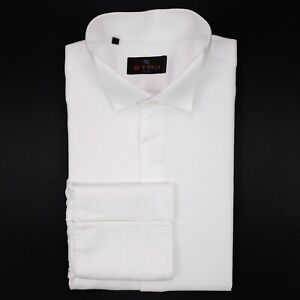 Etro Milano White Dress Shirt 44 Formal Cotton Italy French Cuff Mens Size XL Sz