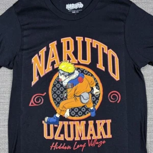 Naruto Men's T-Shirt M Uzumaki Hidden Leaf Village Anime Cartoon Black Orange - Picture 1 of 7
