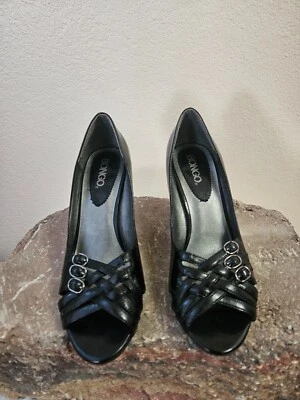 SIZE 6.5 BONGO Black Open Toe 3.25" Heel Shoes INVPV2140 - Image 1 of 4