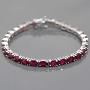 Natural Pink Ruby Gemstone Tennis Bracelet 925 Sterling Silver Bridal Bracelet - Picture 1 of 6