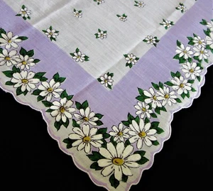 Vintage Hankie Daisies Galore Lavender Border Scalloped 13" X 13" - Picture 1 of 3