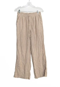 Briggs Mujer Beige y Blanco Talla M Rayas Mezcla de Lino Cintura Elástica Pierna Ancha - Imagen 1 de 8
