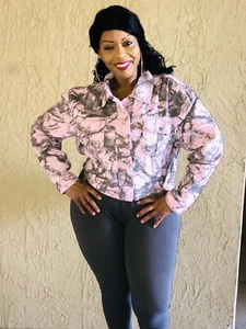 Pink /Grey Denium Jacket Long Sleeves By Shein Curve Size 2X - Picture 1 of 9