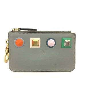 FENDI Multi Studs Leather Coin Purse Wallet Gray/2BD1297 - Picture 1 of 8