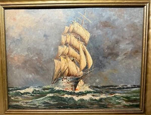 Vintage original Claus Wenskus nautical sail boat ship seascape painting /board - Imagen 1 de 13