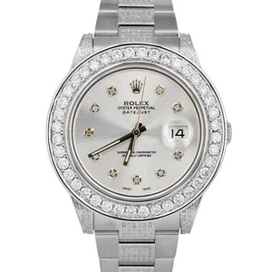 MINT Rolex DateJust II 41mm SILVER PAVE DIAMOND Stainless Steel Oyster 116300 - Picture 1 of 10