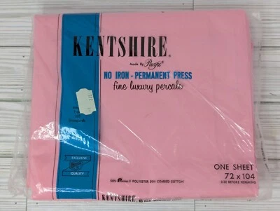Sábana plana doble Pacific Kentshire sin hierro rosa percal de lujo nueva de colección 72x104 Foto 1 de 4