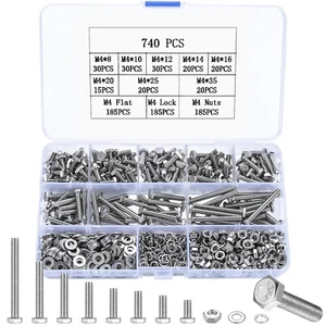 Kit Di Bulloni E Dadi M4 , 740 Pz, Acciaio Inox, Esagonale, Montaggio a Vite, Us - Foto 1 di 12
