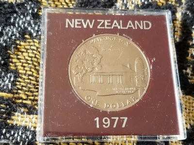 Nueva Zelanda 1 Dólar 1977 Cu-Ni Sin Circular - Adhesión Jubileo de Plata QEII Foto 1 de 2