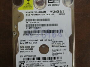 Western Digital WD800BEVS-22RST0 DCM:HBCTJBBB 80gb 2.5" Sata hard drive