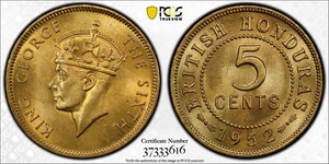 British Honduras, 1952 George VI 5 Cents. PCGS MS 66. 100,000 Mintage. - Picture 1 of 4