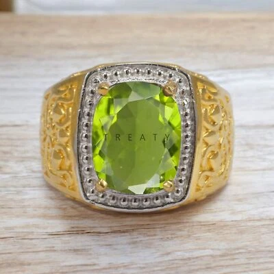 Corte baguette peridoto con anillo chapado en oro de plata de ley 925 para hombre #A36 * Foto 1 de 4