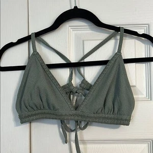 Bikini XHILARATION grande verde salvia piqué racerback top uncinetto orlo cravatta schiena - Foto 1 di 9