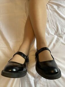Dr Martens Mary Jane Mono Black Leather Buckle Flat Shoes  Size 7 EUR 41 US 9