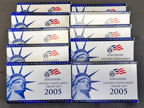 2005 S Proof Set 10-Pack Original Mint Boxes & COAs US Mint 100 Coin Lot Cover