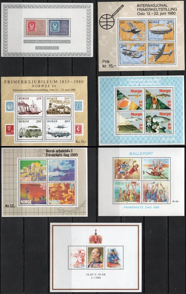 507 Norway 1972-88, BL 1-9 MNH, Collection Minisheets, MI BL 1-10, SC #585a. - Image 1 of 1