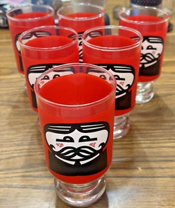 Set of 6 Vintage PRINGLES Red Glass Footed Tumblers 5 1/2" Cup Lot Rare 70s Mugs - Picture 1 of 9