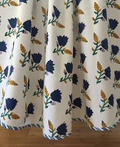Anokhi Blue Tulip Floral Round Tablecloth, 89"D, 100% Cotton - Picture 1 of 1
