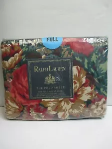 New Ralph Lauren CATHERINE Green Red Floral Fitted Sheet - FULL - Picture 1 of 10