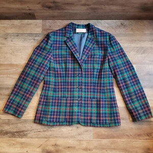 RARE VINTAGE PENDLETON BLAZER WOMEN'S PURE VIRGIN WOOL GREEN BLUE RED - Picture 1 of 16