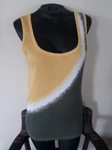 FADED GLORY Yellow, White & Olive Green Tie Dye 100% Cotton Tank Top Ladies L - Picture 1 of 5