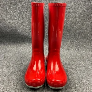 Crocs Boots Womens 5 Red Tall Rain Boot Glossy Stretch Collar Lug Sole 20219 - Picture 1 of 18