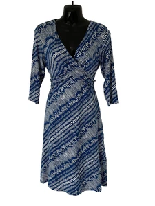 JAMES LAKELAND BLUE & WHITE PRINTED A LINE CROSS FRONT DRESS SIZE 46 UK 14 NEW - Picture 1 of 8