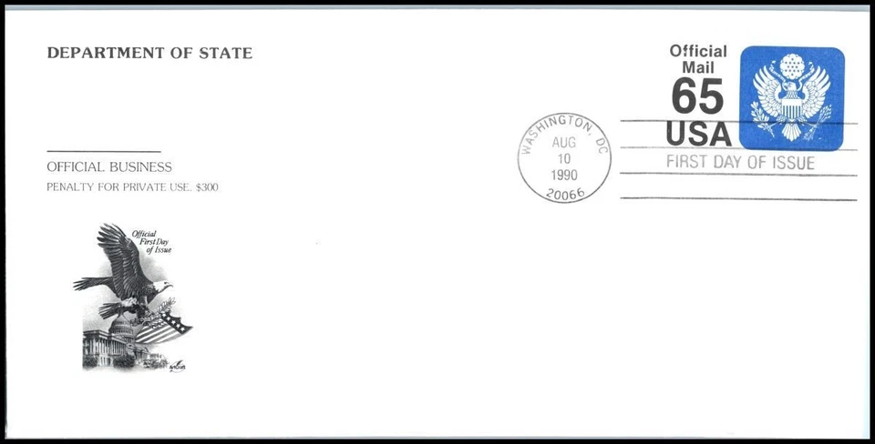 1990 Official Mail 65c stationery entire Sc UO82 ArtCraft FDC eagle & shield - Image 1 of 1