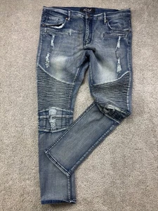 True Luck Jeans Men's 38/32 Skinny Ribbed Distressed Hip Hop - Picture 1 of 17