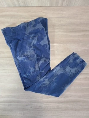 Blue Tie-Dye Leggings Size L Ribbed High Waist Stretchy Athleisure Pants - Image 1 of 4