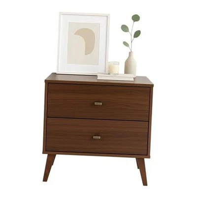  Mesita de noche Milo 2 cajones, mesita de noche, cereza moderna de mediados de siglo Foto 1 de 4