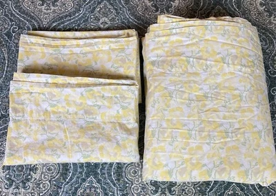 Juego de sábanas vintage de 3 piezas de algodón floral amarillo Martha Stewart Queen  Foto 1 de 4