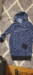 Victoria Secret Women's Leopard Soft Knit Pullover Hoodies Size M Blue Black - Picture 1 of 6
