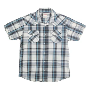 LEVI'S Mens Blue & Grey Check Shirt M Casual Cotton Blend Short Sleeve - Picture 1 of 6