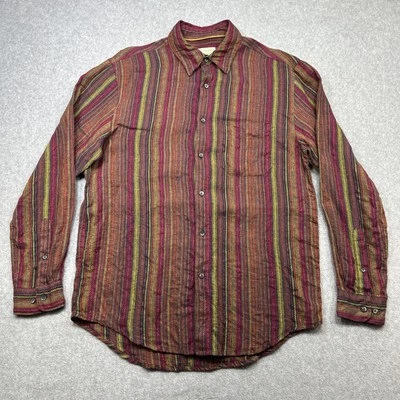 The Territory Ahead Shirt Medium Red Stripe Linen Button Up Long Sleeve Retro - Image 1 of 4