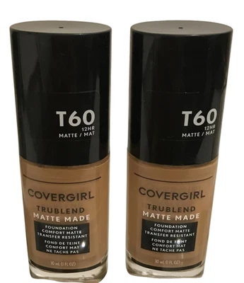Lot 2 COVERGIRL TruBlend Matte Made Foundation T60 Warm Sun 1oz Each New - Image 1 of 4