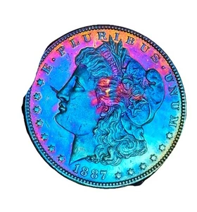 1887 PROOF LIKE toned Morgan Silver Dollar Silver Coin Monster Toned - Picture 1 of 2