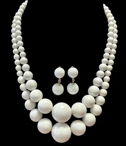 Vintage Napier Doppelstrang abgestufte Perlen & Ohrhänger Clip auf Ohrringe Set - Bild 1 von 8