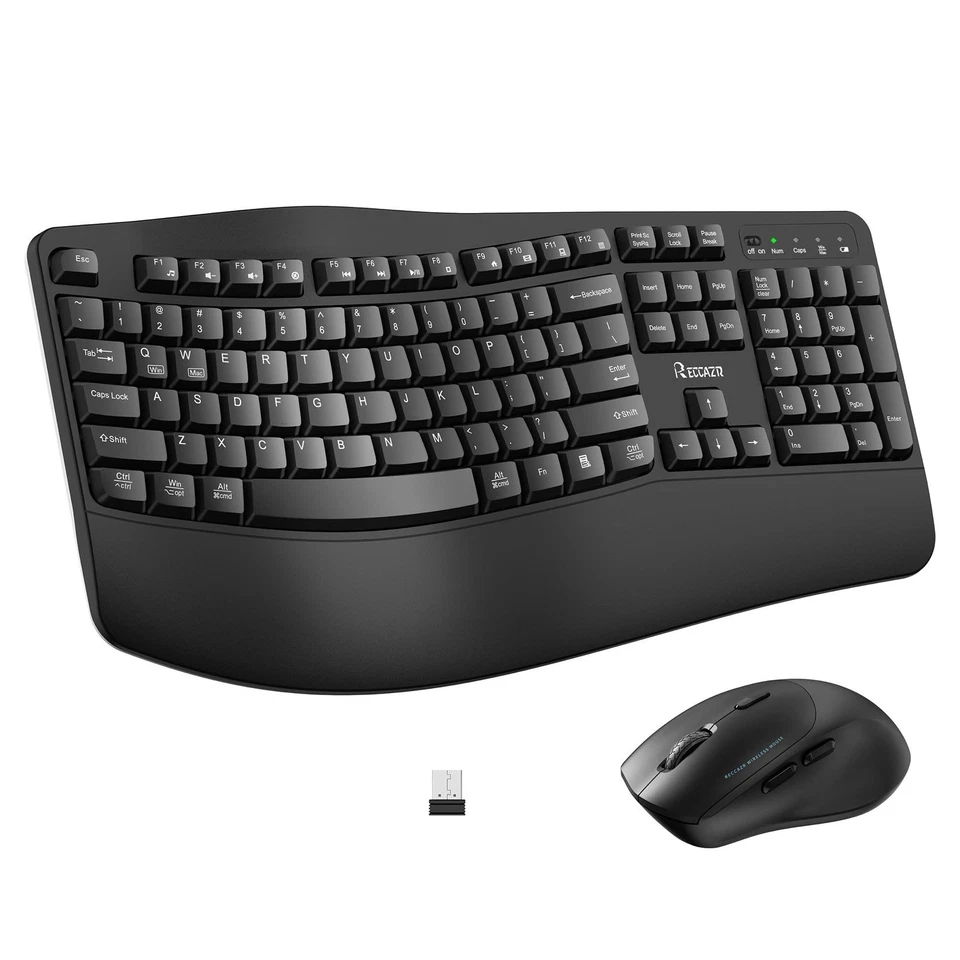 Wireless Keyboard and Mouse Combo, 2.4G Full Size Wave Keys Ergonomic Keyboar... - Image 1 of 1