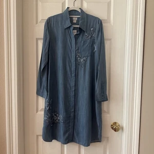 Chico’s Size 0.5 Embellished Tencel Dress Pearl Indigo NWT - Picture 1 of 6