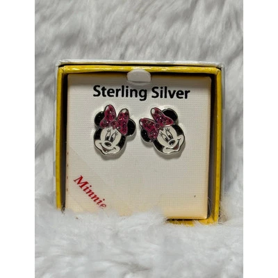 Pendientes Minnie Mouse de plata esterlina con lazo de cristal con respaldo de acero quirúrgico nuevos con etiquetas Foto 1 de 3