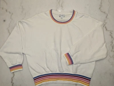 Evereve Mujer’s Sudadera Pequeña Borde Arco Iris Cuello Redondo Marfil Pullover Retro... Foto 1 de 4