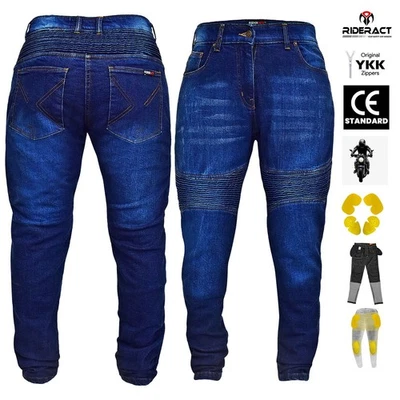 RIDERACT® Womens Motorcycle Jeans Armoured Blue Aramid Reinforced Riding Pants - image 1 of 4