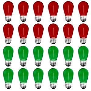 S14 Colored LED String Light Bulbs, 24Pack 1Watt Plastic Shatterproof Waterpr... - Picture 1 of 7